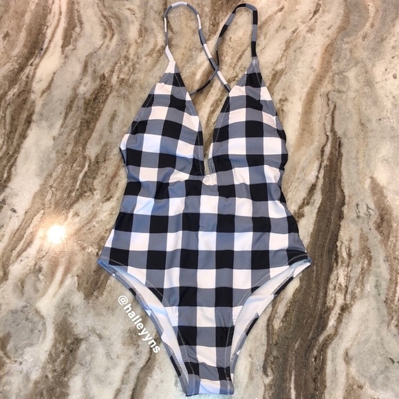 Other - Gingham Pattern Plunge One Piece Swimsuit